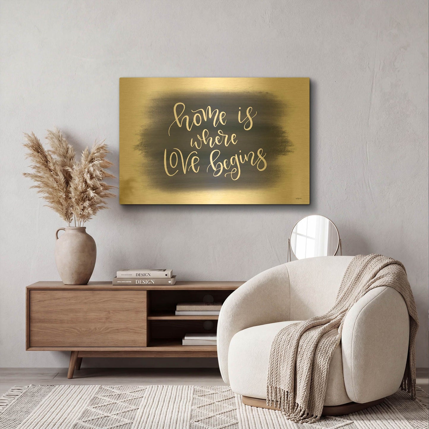 'Home is Where Love Begins' By Imperfect Dust Gold Metal Wall Art
