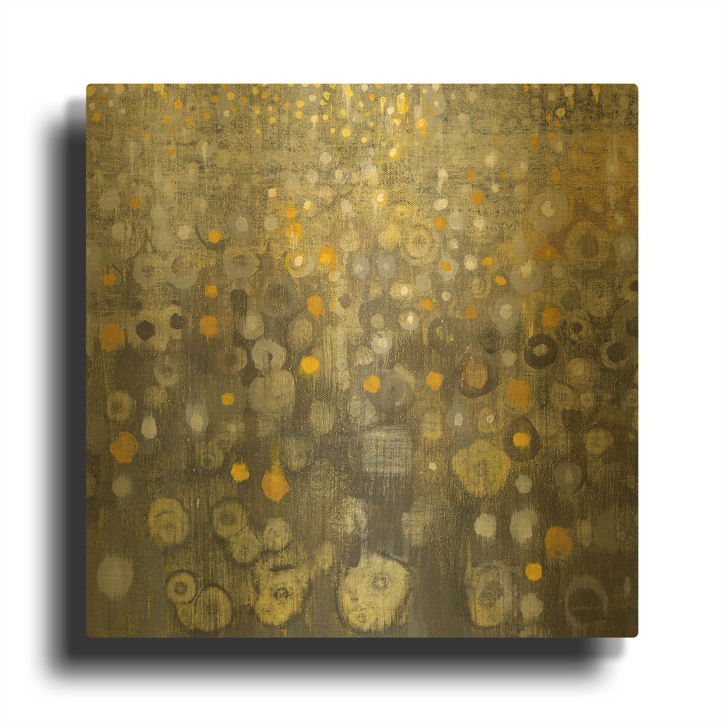 'Rain Abstract V' By Danhui Nai Gold Metal Wall Art