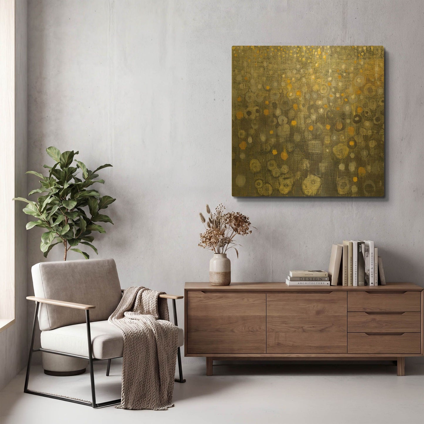 'Rain Abstract V' By Danhui Nai Gold Metal Wall Art