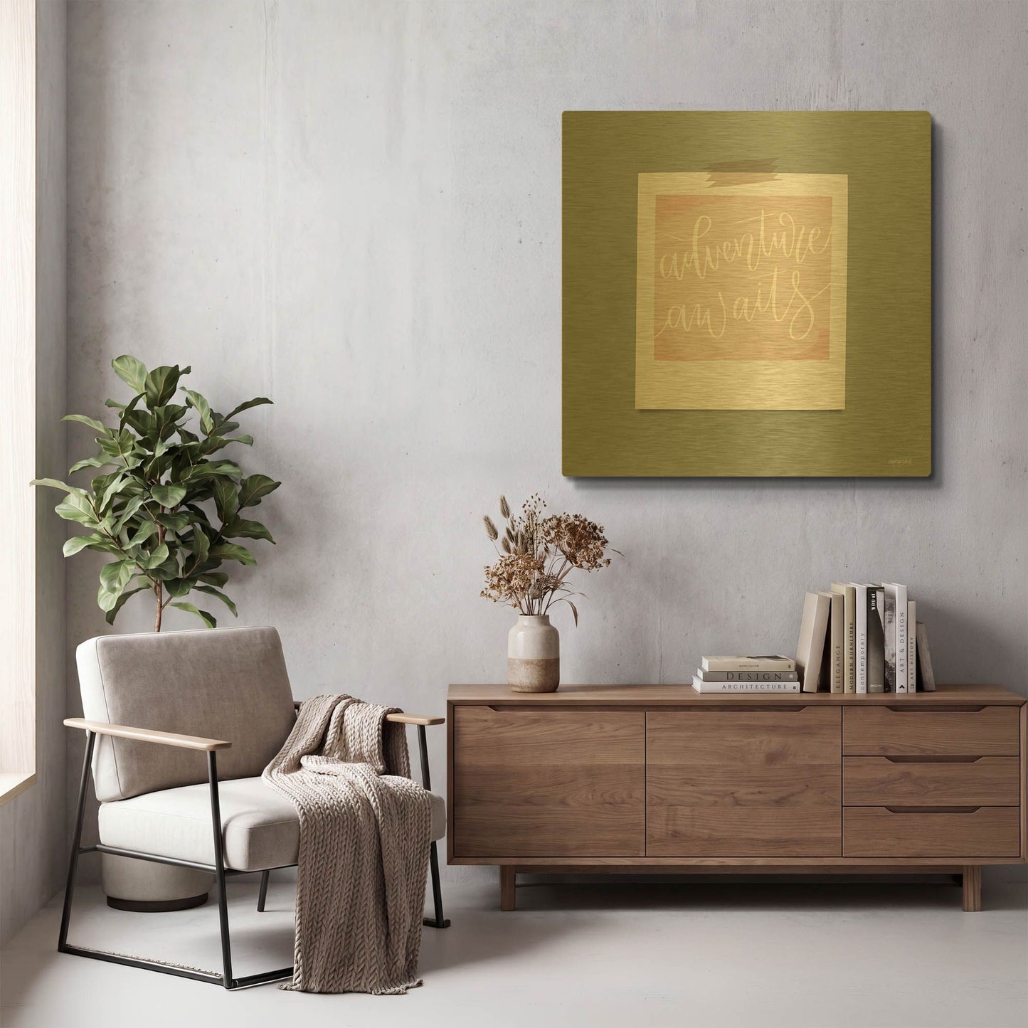 'Adventure Awaits' By Imperfect Dust Gold Metal Wall Art