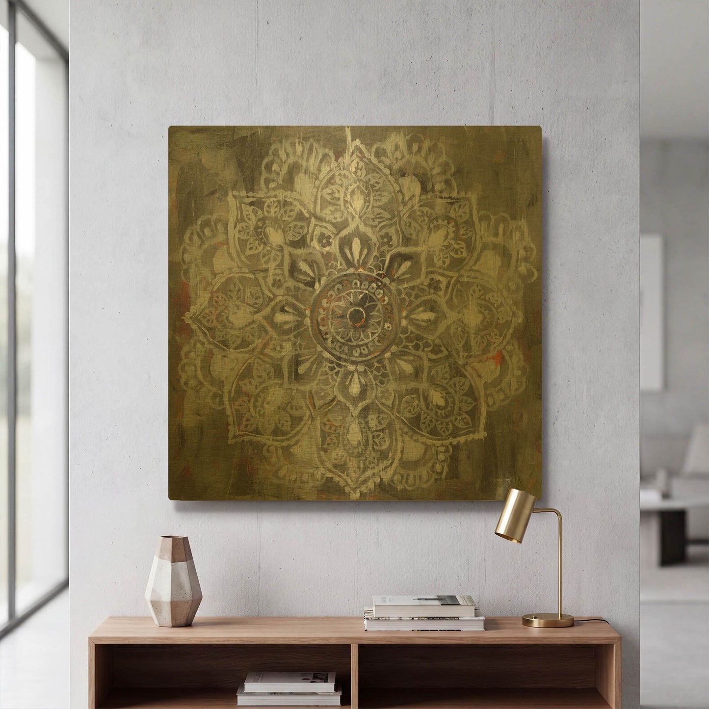 'Mandala In Neutral II' By Danhui Nai Gold Metal Wall Art