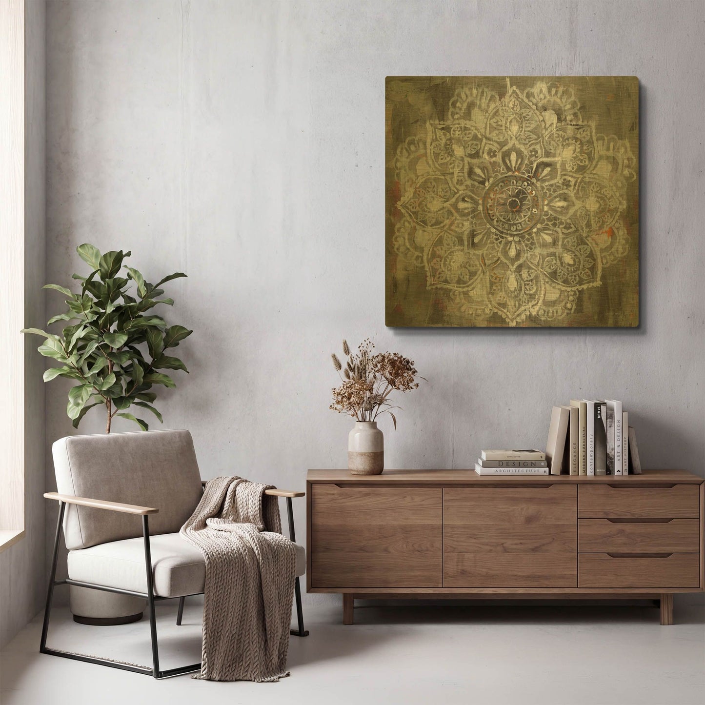 'Mandala In Neutral II' By Danhui Nai Gold Metal Wall Art