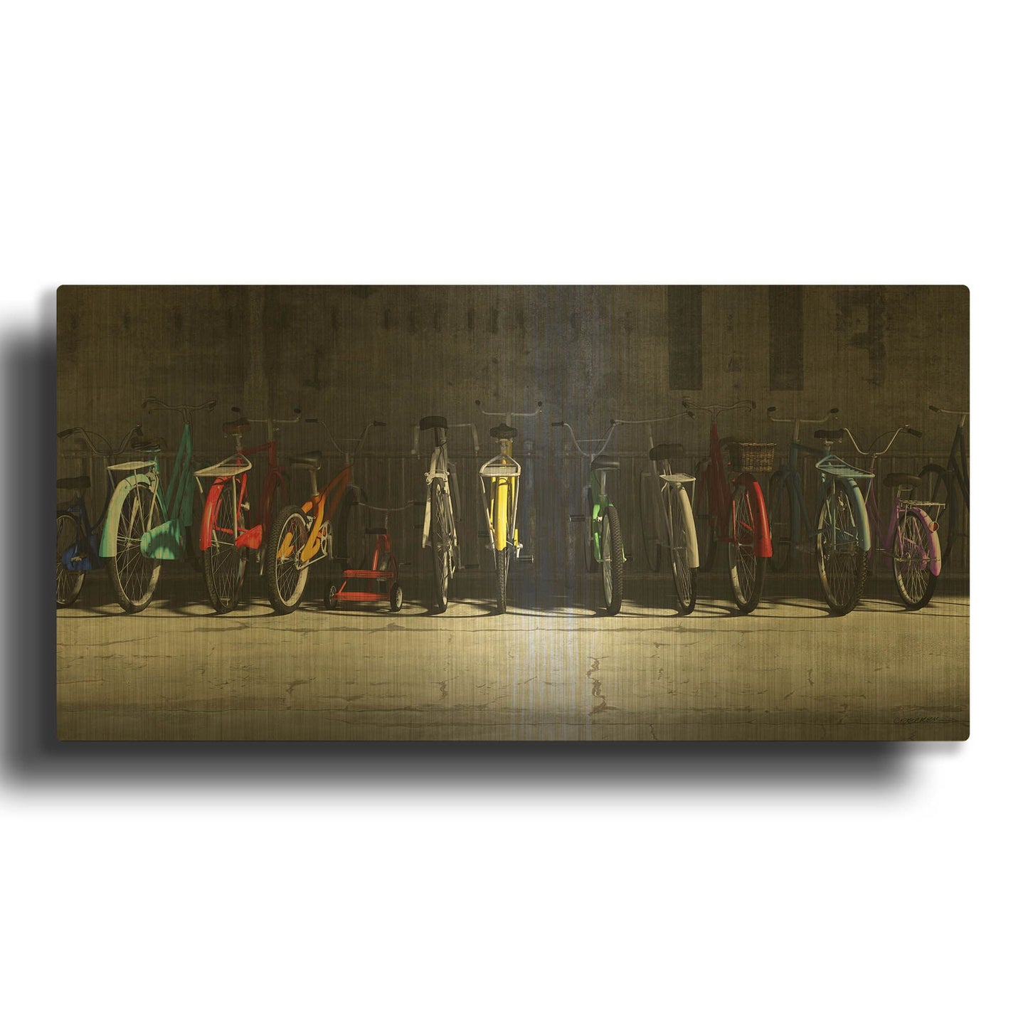 'Bike Rack' By Cynthia Decker Gold Metal Wall Art