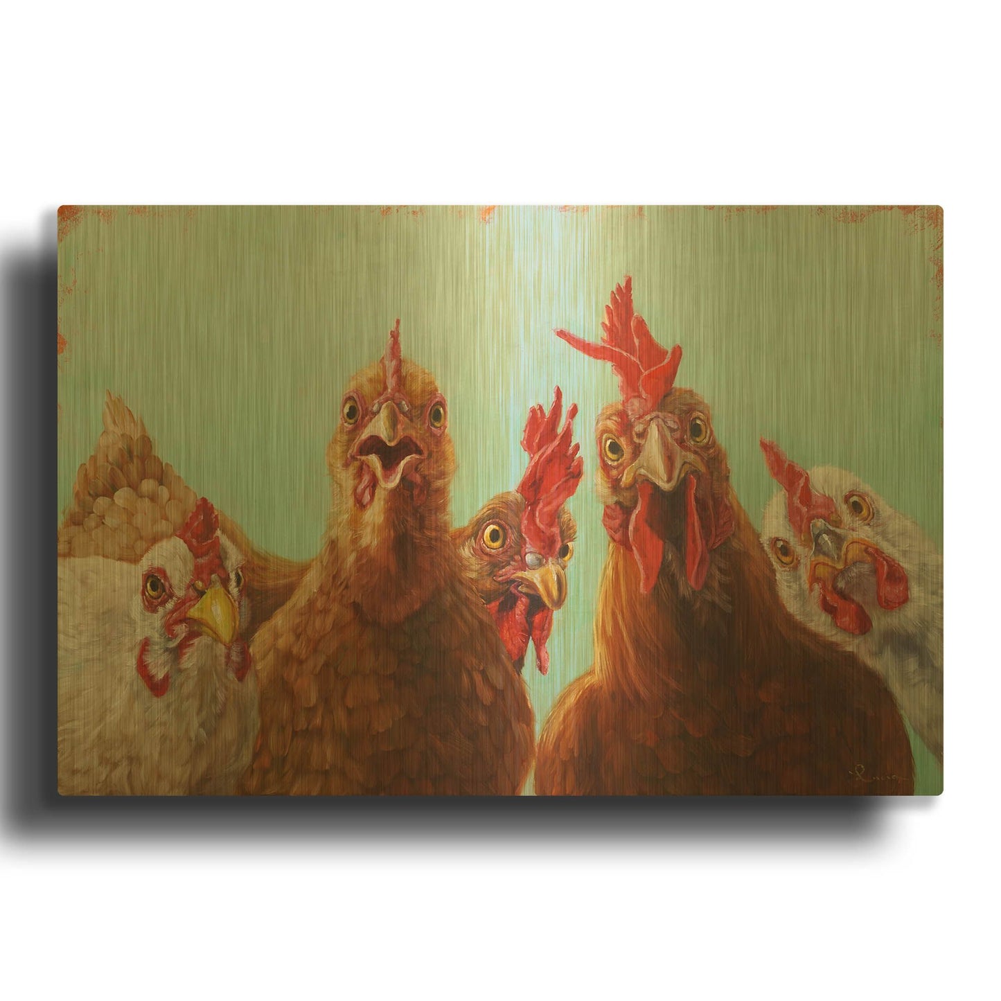 'Chicken for Dinner' By Lucia Heffernan Gold Metal Wall Art