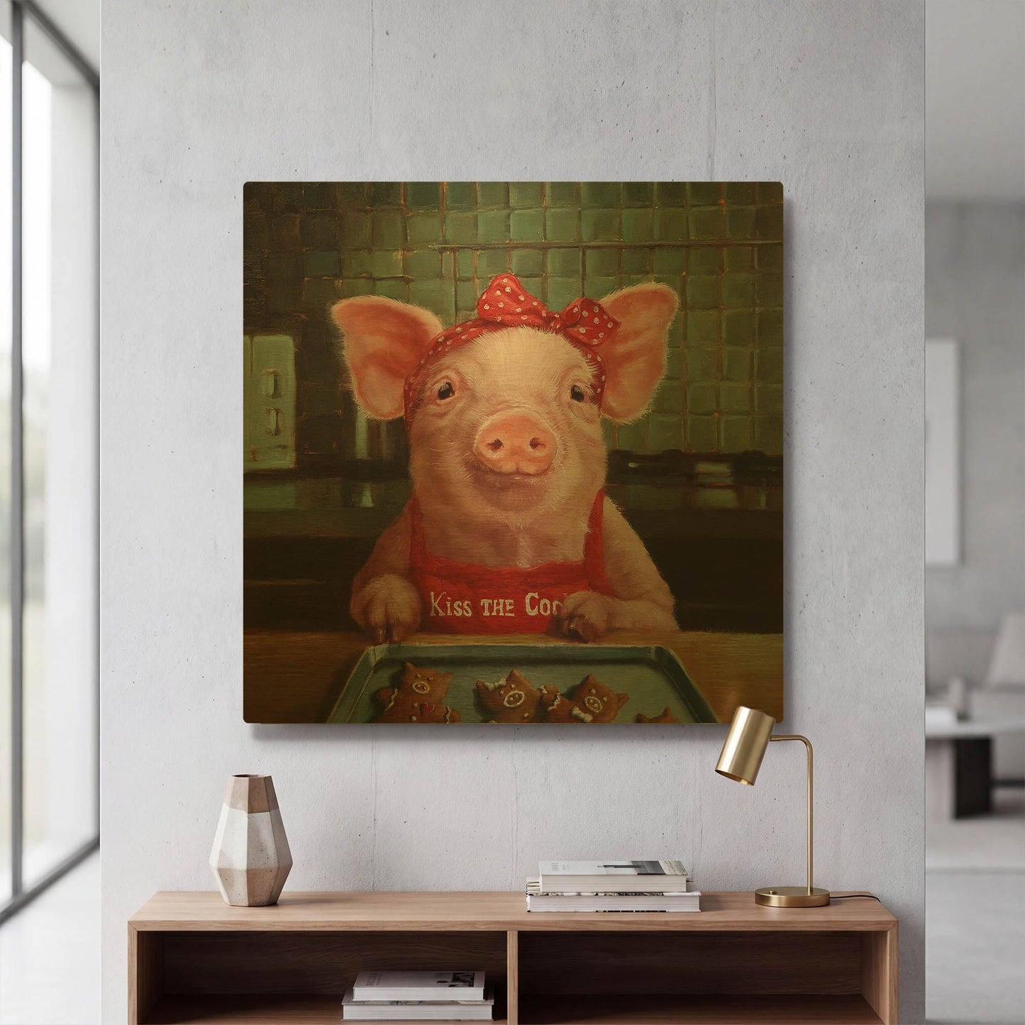 'Gingerbread Pigs' By Lucia Heffernan Gold Metal Wall Art