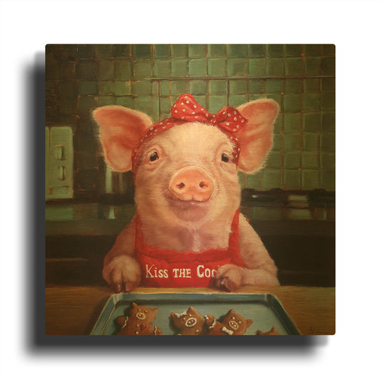 'Gingerbread Pigs' By Lucia Heffernan Gold Metal Wall Art