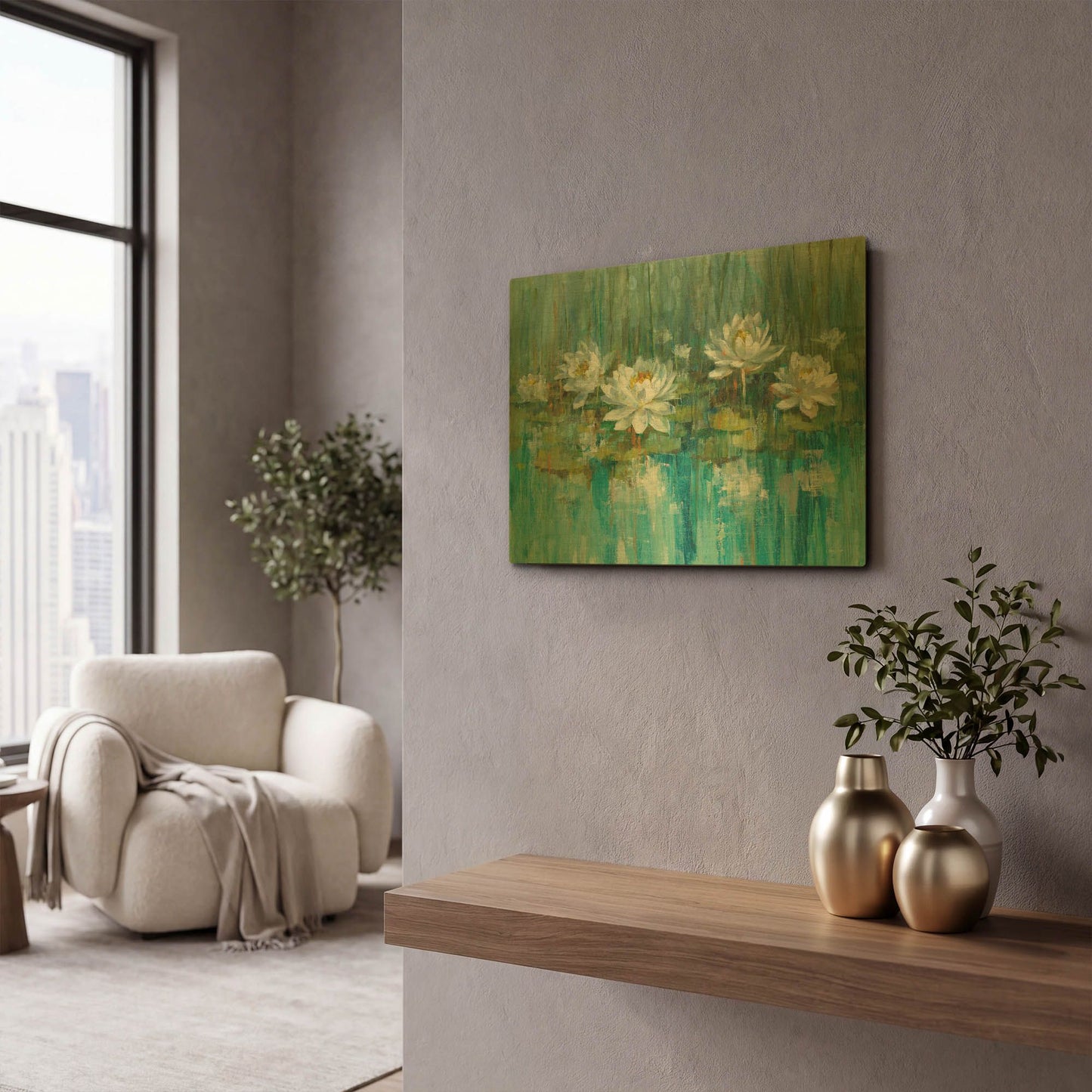 'Water Lily Pond' By Danhui Nai Gold Metal Wall Art