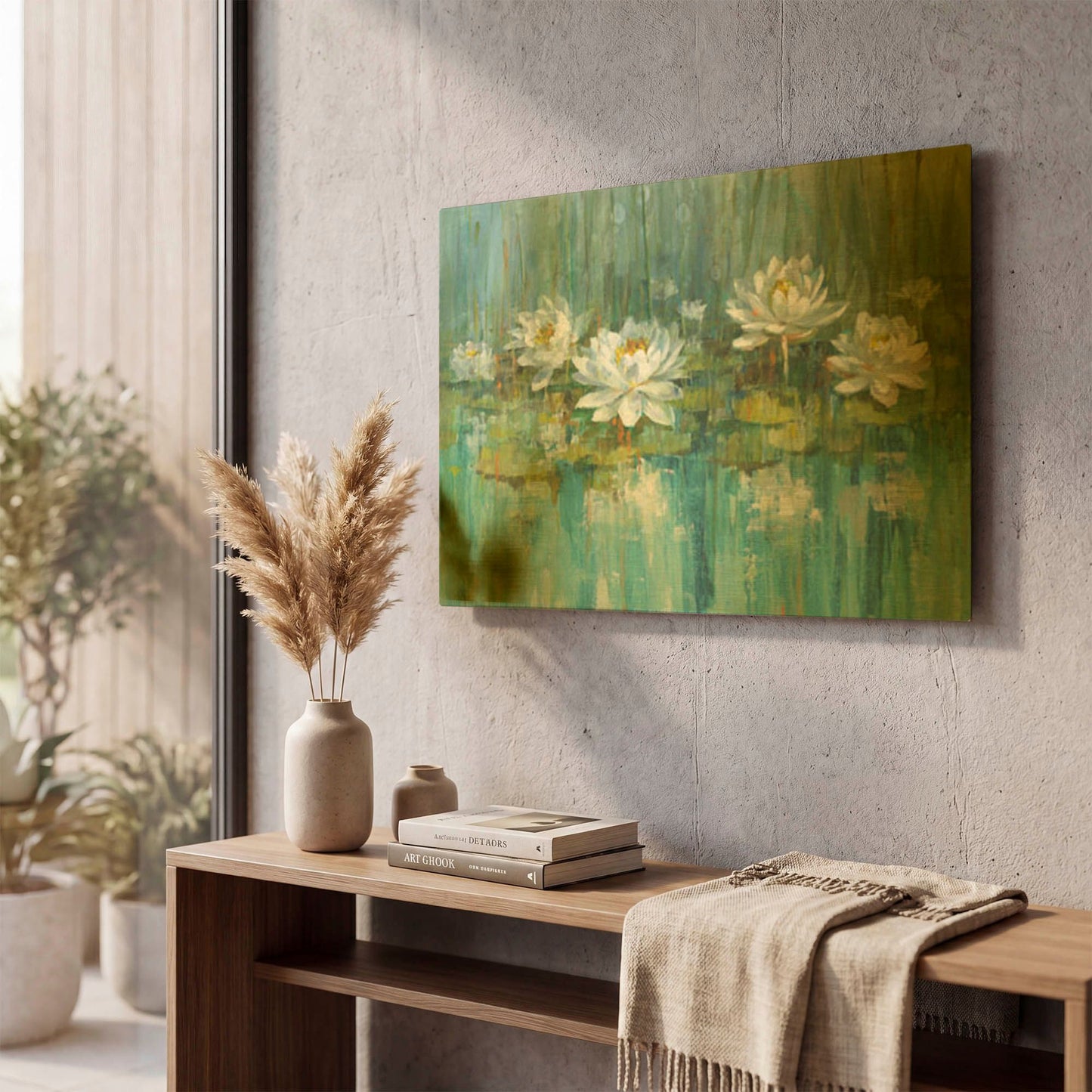 'Water Lily Pond' By Danhui Nai Gold Metal Wall Art
