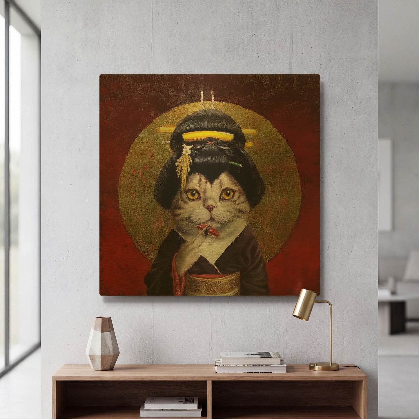 'Kyoto Kitty' By Lucia Heffernan Gold Metal Wall Art