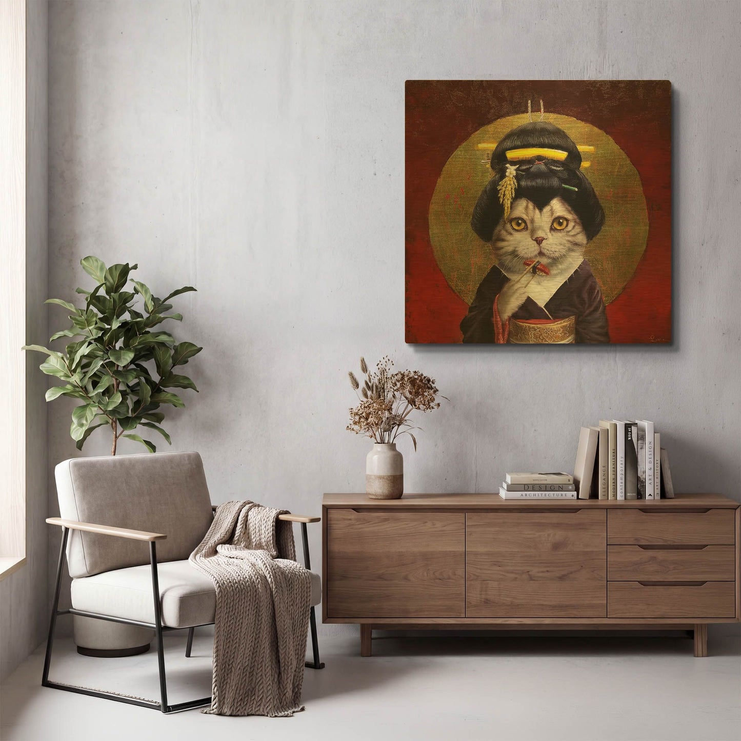 'Kyoto Kitty' By Lucia Heffernan Gold Metal Wall Art