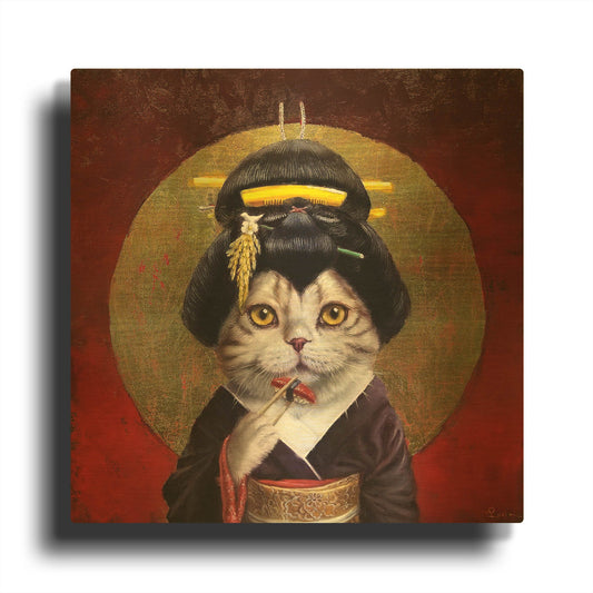 'Kyoto Kitty' By Lucia Heffernan Gold Metal Wall Art