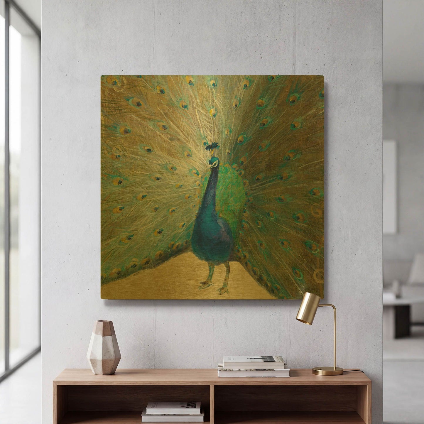 'Blue Peacock' By Danhui Nai Gold Metal Wall Art
