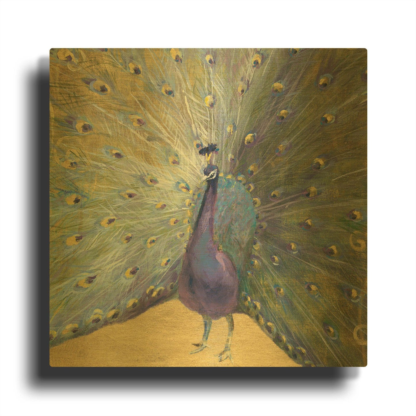 'Purple And Gold Peacock' By Danhui Nai Gold Metal Wall Art