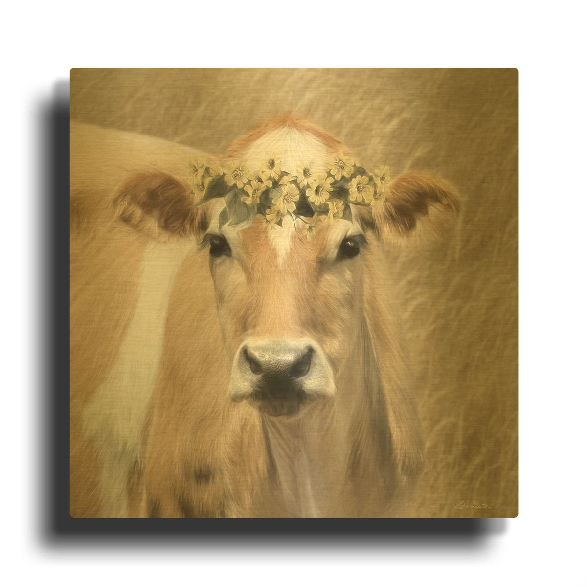 'Floral Cow I' By Lori Deiter Gold Metal Wall Art