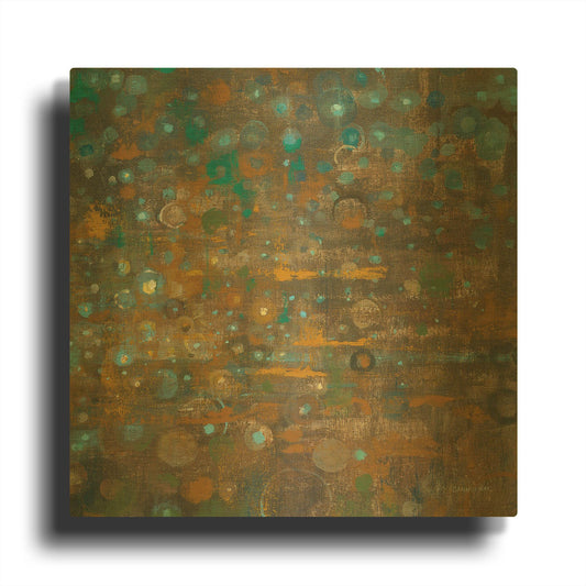 'Blue And Bronze Dots X' By Danhui Nai Gold Metal Wall Art