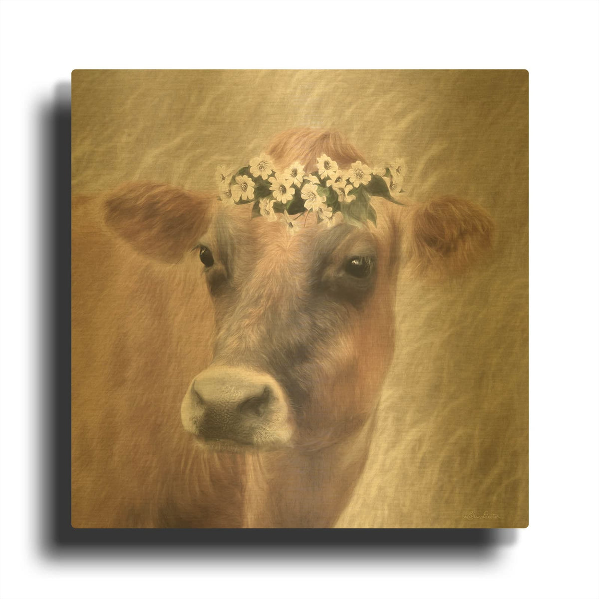 'Floral Cow II' By Lori Deiter Gold Metal Wall Art