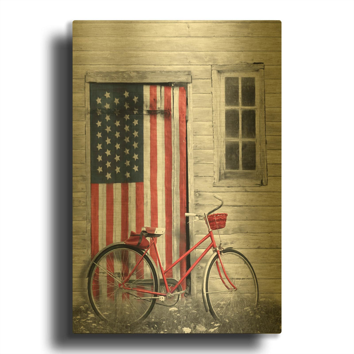 'Patriotic Bicycle' By Lori Deiter Gold Metal Wall Art