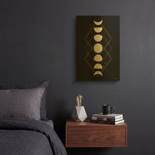'Geometric Moon Phases' By Rachel Nieman Gold Metal Wall Art