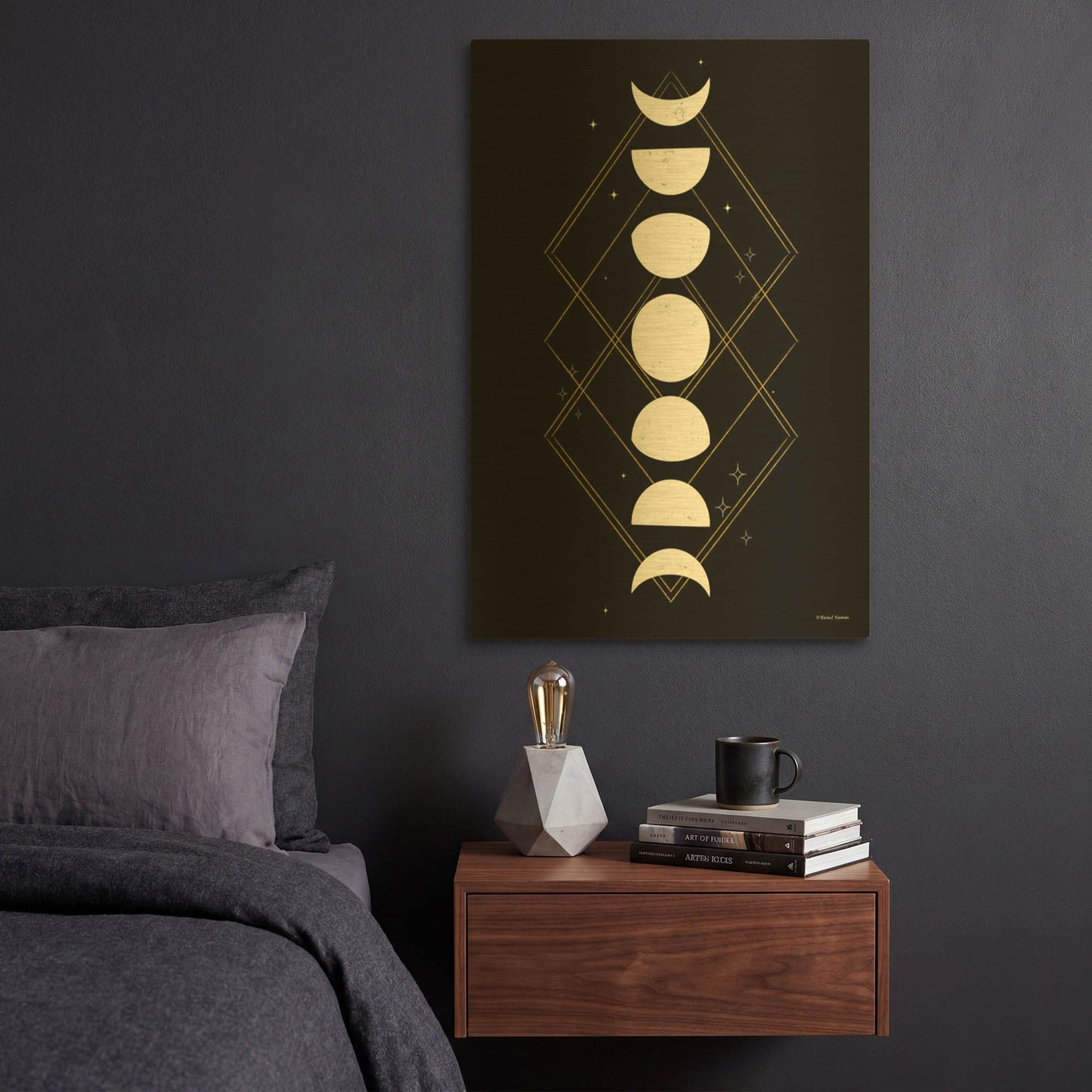 'Geometric Moon Phases' By Rachel Nieman Gold Metal Wall Art
