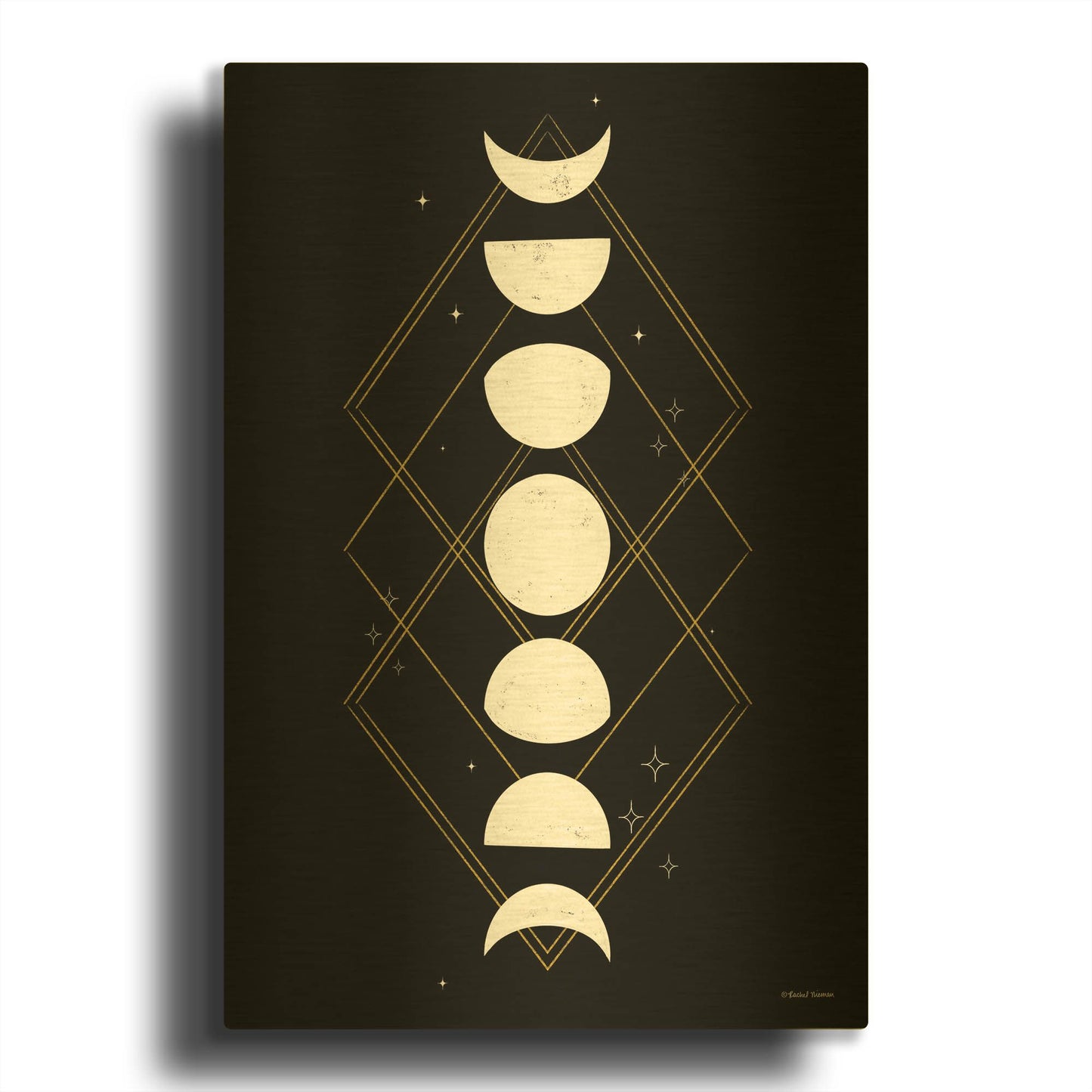 'Geometric Moon Phases' By Rachel Nieman Gold Metal Wall Art