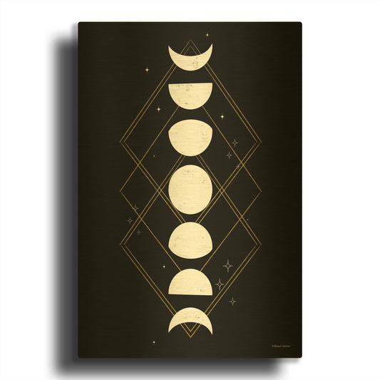 'Geometric Moon Phases' By Rachel Nieman Gold Metal Wall Art