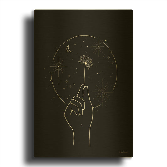 'Space Dandelion' By Rachel Nieman Gold Metal Wall Art