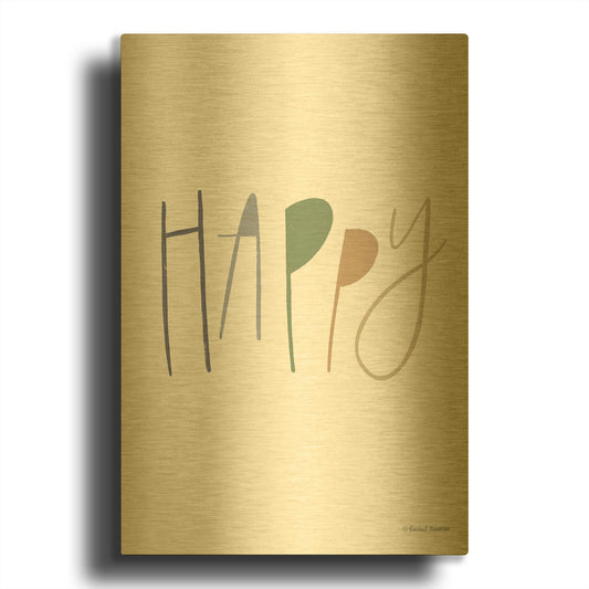 'Happy' By Rachel Nieman Gold Metal Wall Art