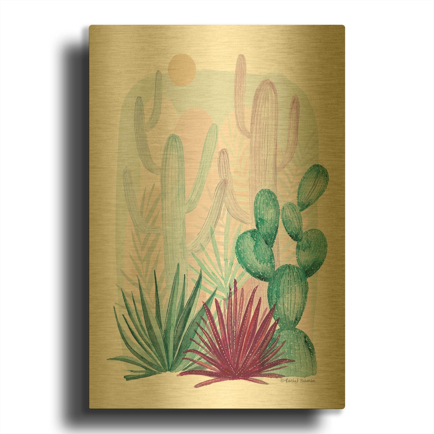 'Cactus Summer' By Rachel Nieman Gold Metal Wall Art