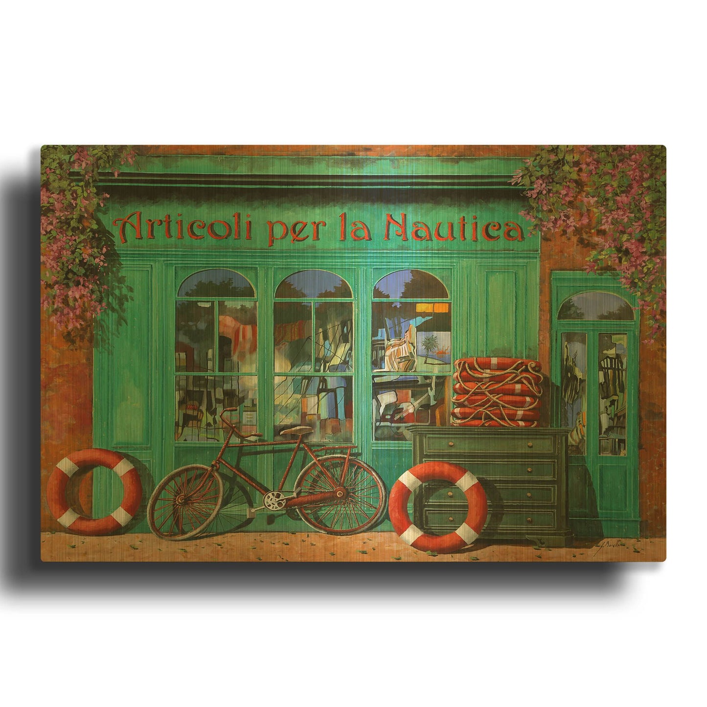 'La Bicicletta Rossa' By Guido Borelli Gold Metal Wall Art