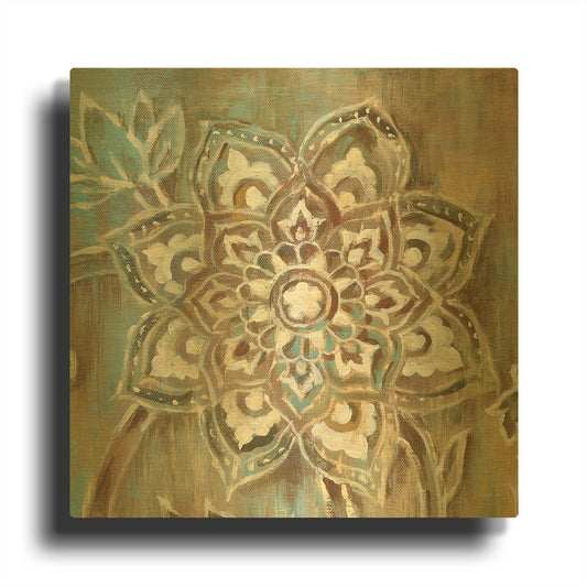 'Henna II Blue' By Danhui Nai Gold Metal Wall Art