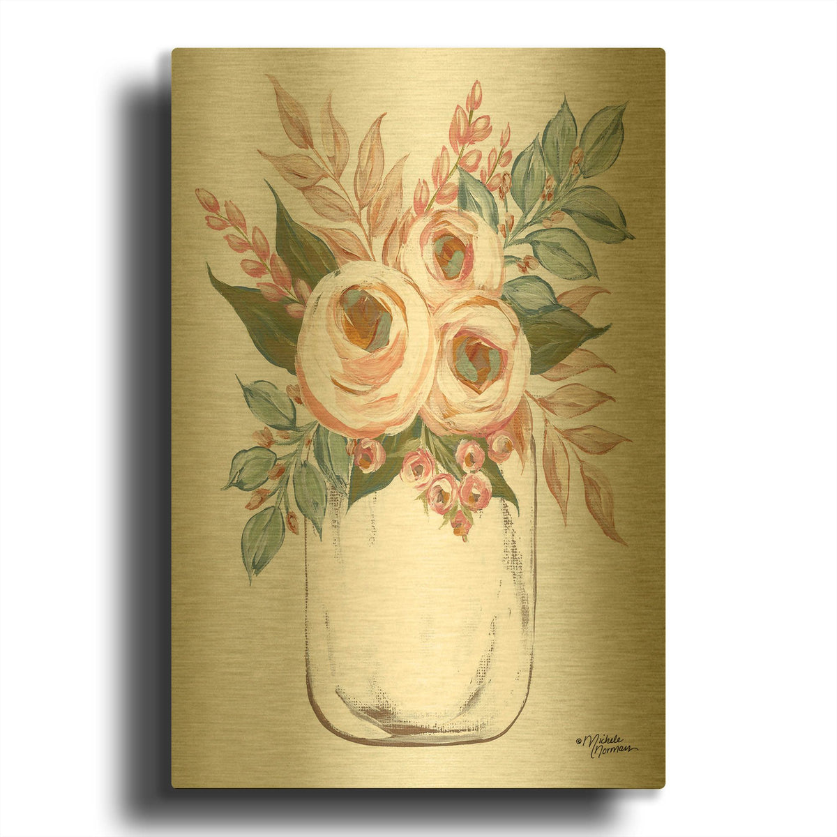 'Floral Jar' By Michele Norman Gold Metal Wall Art