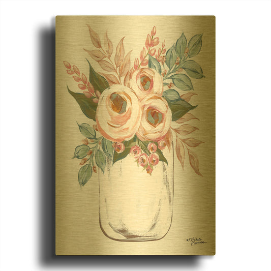 'Floral Jar' By Michele Norman Gold Metal Wall Art