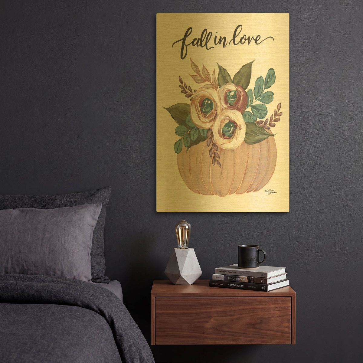 'Fall in Love' By Michele Norman Gold Metal Wall Art