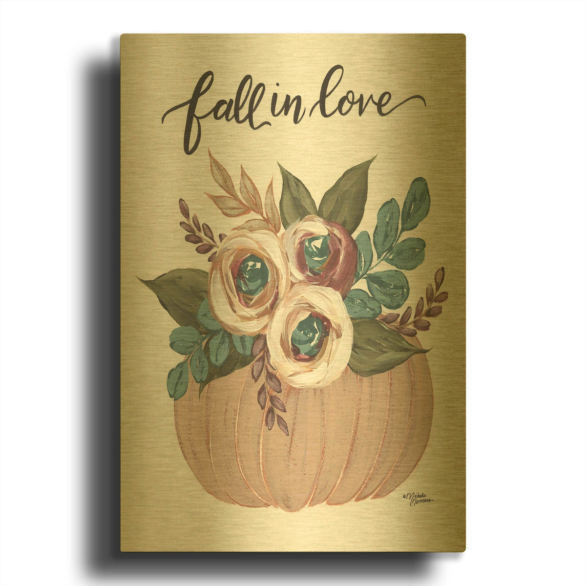 'Fall in Love' By Michele Norman Gold Metal Wall Art