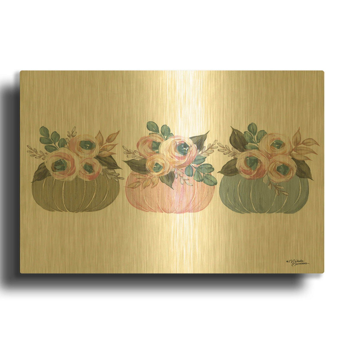 'Pumpkin Trio' By Michele Norman Gold Metal Wall Art