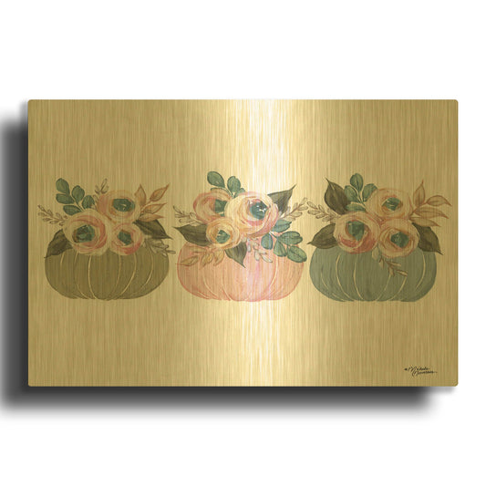 'Pumpkin Trio' By Michele Norman Gold Metal Wall Art