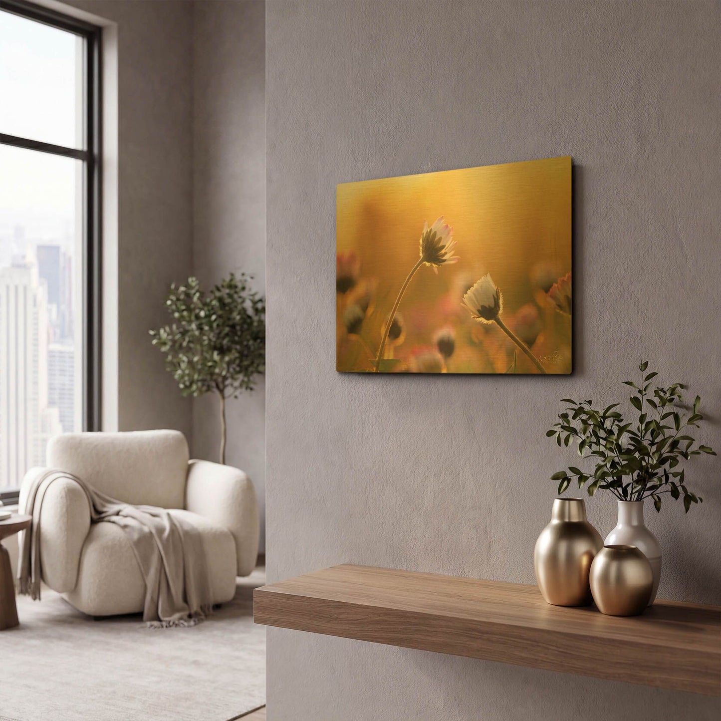 'Daisies' By Martin Podt Gold Metal Wall Art