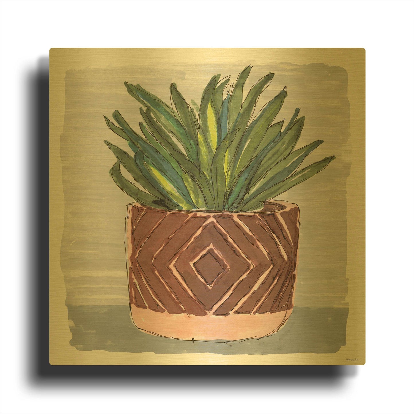 'Potted Agave II' By Stellar Design Studio Gold Metal Wall Art