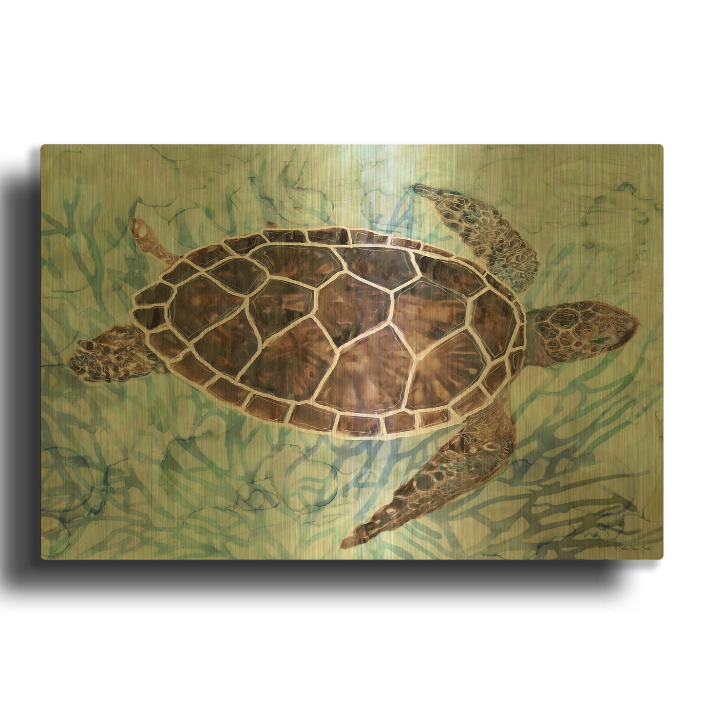 'Sea Turtle Collage 1' By Stellar Design Studio Gold Metal Wall Art