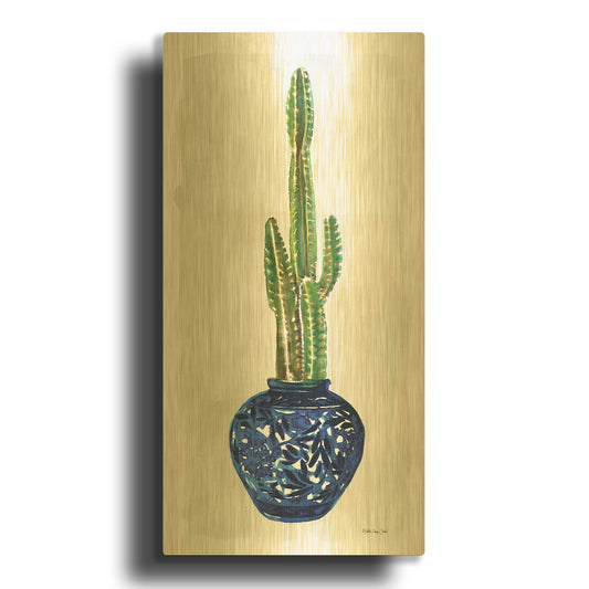 'Cacti in Blue Pot 1' By Stellar Design Studio Gold Metal Wall Art
