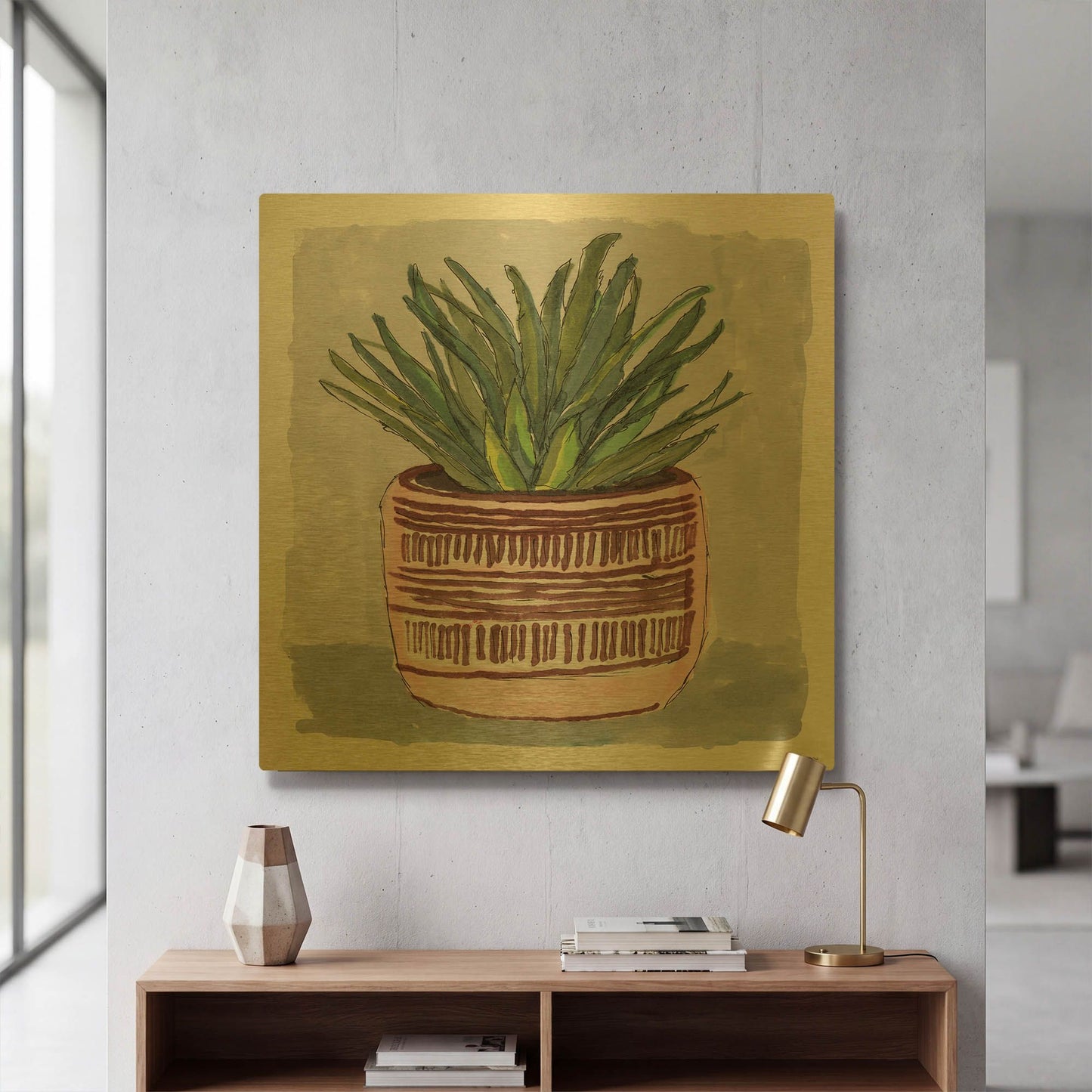 'Potted Agave I' By Stellar Design Studio Gold Metal Wall Art