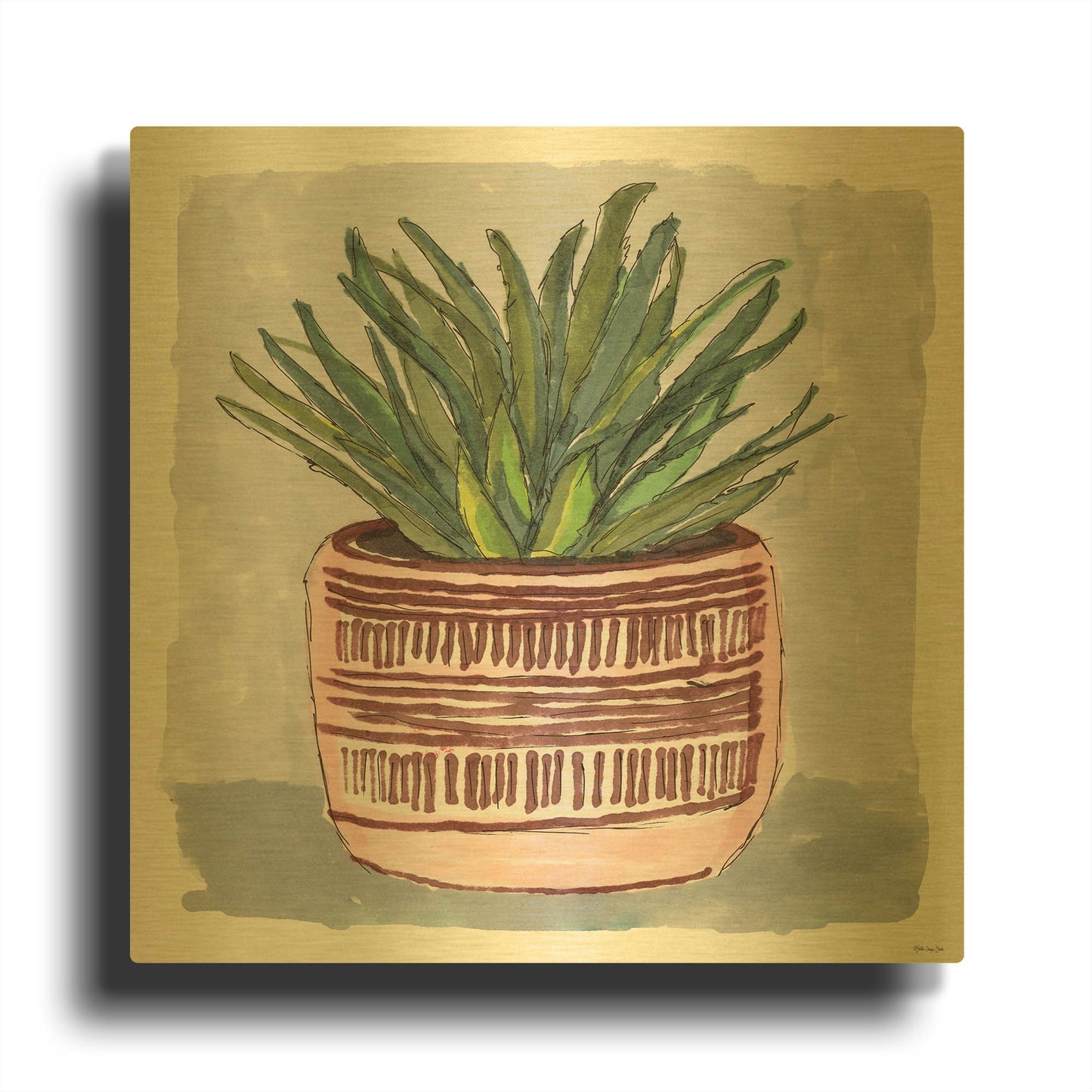 'Potted Agave I' By Stellar Design Studio Gold Metal Wall Art