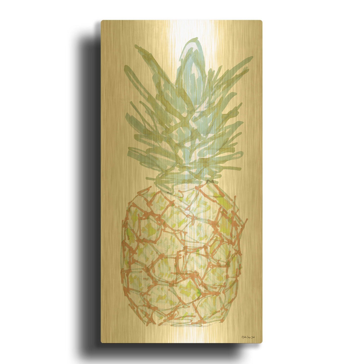 'Sketchy Pineapple 2' By Stellar Design Studio Gold Metal Wall Art