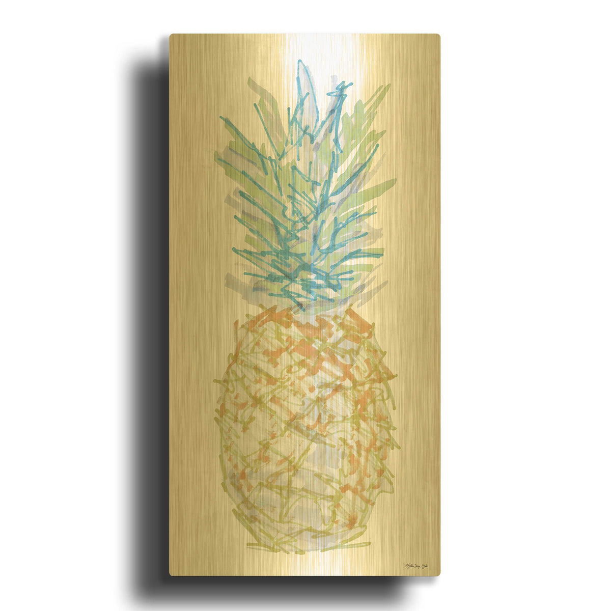 'Sketchy Pineapple 1' By Stellar Design Studio Gold Metal Wall Art