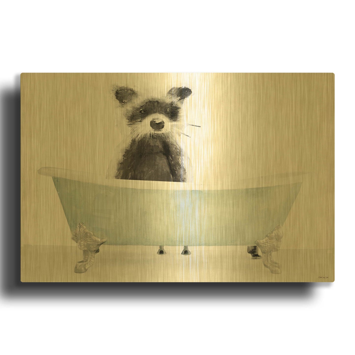 'Vintage Tub with Racoon' By Stellar Design Studio Gold Metal Wall Art