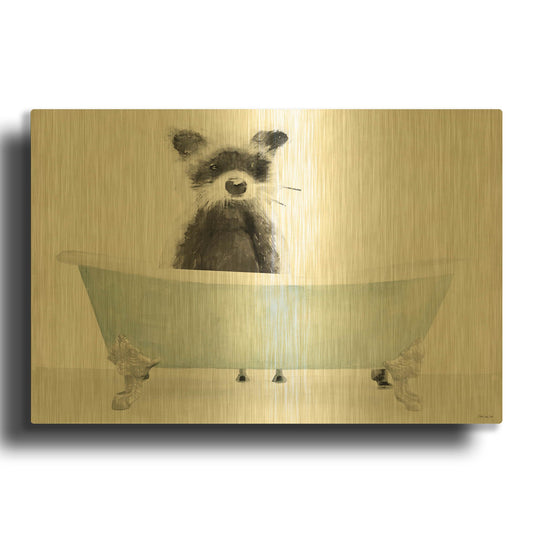 'Vintage Tub with Racoon' By Stellar Design Studio Gold Metal Wall Art