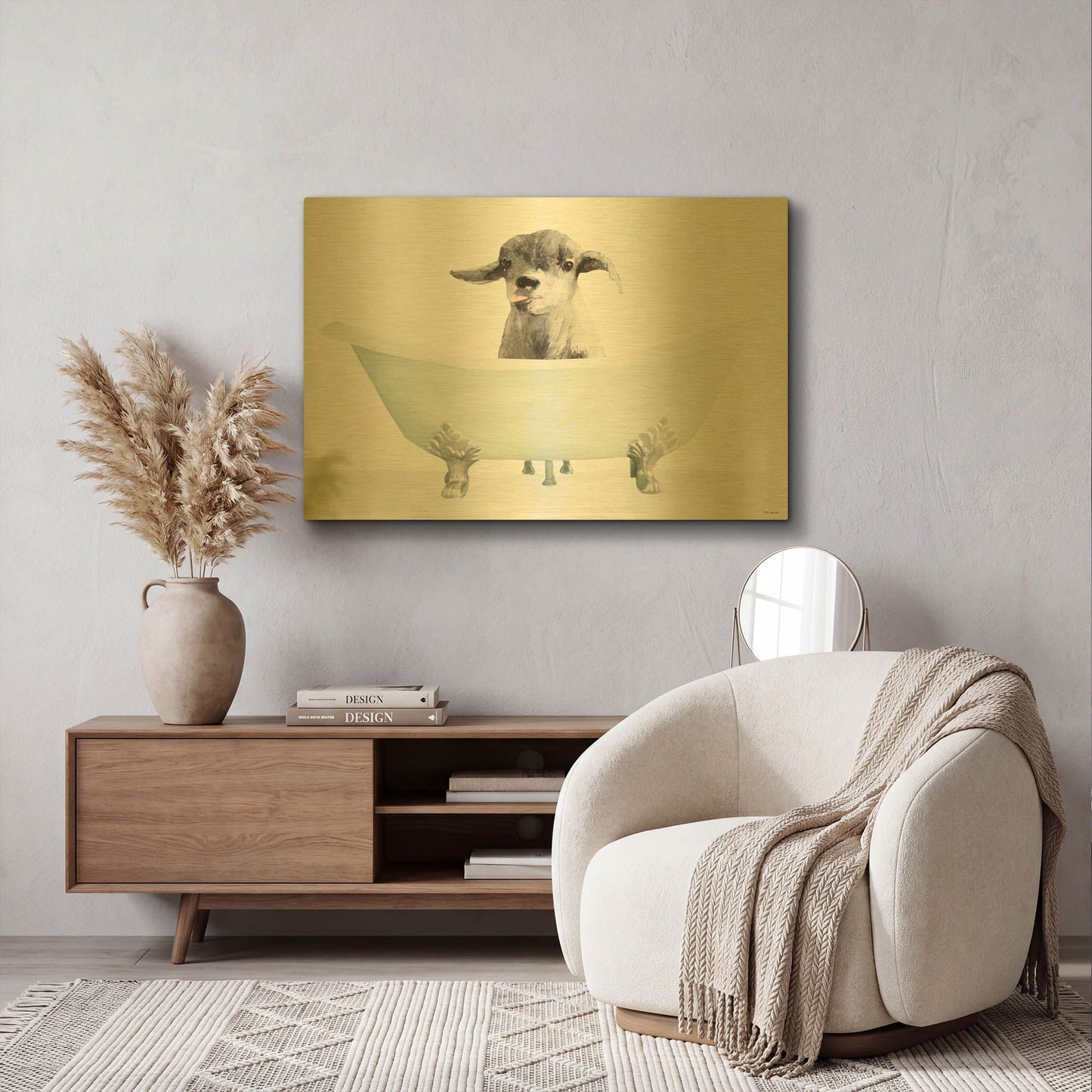 'Vintage Tub with Goat' By Stellar Design Studio Gold Metal Wall Art