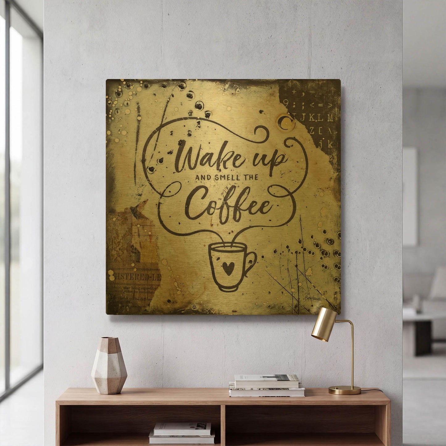 'Coffee Love 3' By Britt Hallowell Gold Metal Wall Art