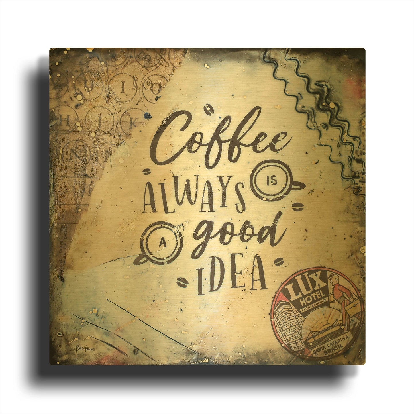 'Coffee Love' By Britt Hallowell Gold Metal Wall Art