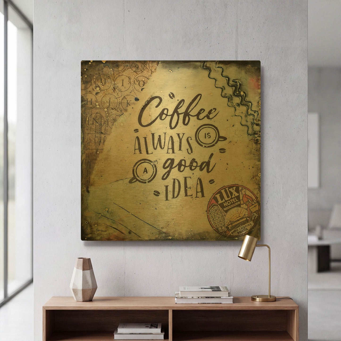 'Coffee Love' By Britt Hallowell Gold Metal Wall Art
